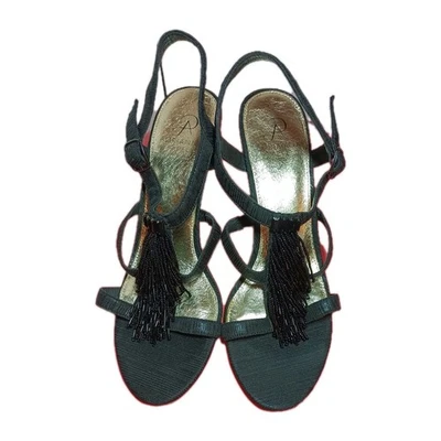 Adrianna Papell 9M Black Women's Platform Heels  Beaded Leather Strappy Evening - Image 1 of 4