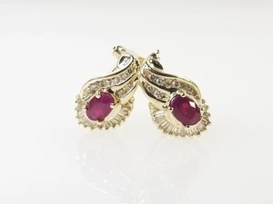 14K Yellow Gold 1 CTTW Genuine Oval Ruby Diamond Omegaback Earrings (AM1069467) - Picture 1 of 4