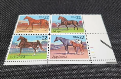 US Scott 2158A  Horses  Mint Block Plate  1985 22¢ Stamps MNH - Image 1 of 3