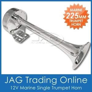 12V 225mm SINGLE TRUMPET HORN - Marine/Boat/Yacht/Truck/Car/Caravan/4x4/RV - Picture 1 of 2