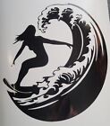 1x Surf Girl Wave Decal Vinyl Sticker Window Door Car Van Laptop Glass 5x5inch