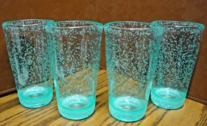 4) Acrylic Drink Glasses 16oz Stackable Bubbled Clear w/Teal Tint Tumblers   H22 - Picture 1 of 4