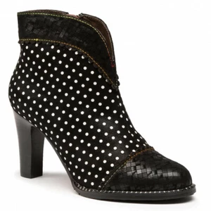 * Newly Reduced!* Women’s Leather Polka Dot Black Ankle Boots by Laura Vita 1351