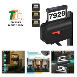 Solar Address Sign, 3-Color Lighting Modes Mailbox Number Plaque Waterproof, ... - Picture 1 of 10