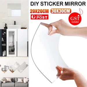 DIY Glass Mirror Tiles Wall Sticker Square Self Adhesive Stick-On Thick Mirror - Picture 1 of 8