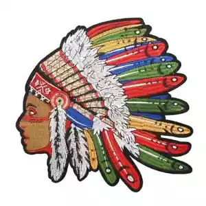 Indian Head Embroidered iron on Patch 4 3/4 x 5 inch - Picture 1 of 5