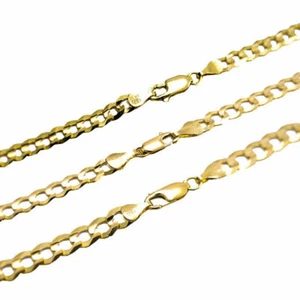 Solid 14k Yellow Gold 4.5MM-7MM Curb Chain Cuban Link Necklace Size 16"-30" - Picture 1 of 8
