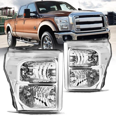 For 2011-2016 Ford F250 F350 F450 F550 Super Duty SD Chrome Headlights Lamps Set - Image 1 of 4