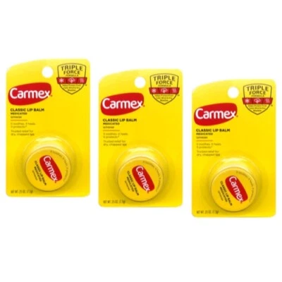 Paquete de 3 bálsamos labiales hidratantes Carmex originales de 0,25 oz cada uno Foto 1 de 4