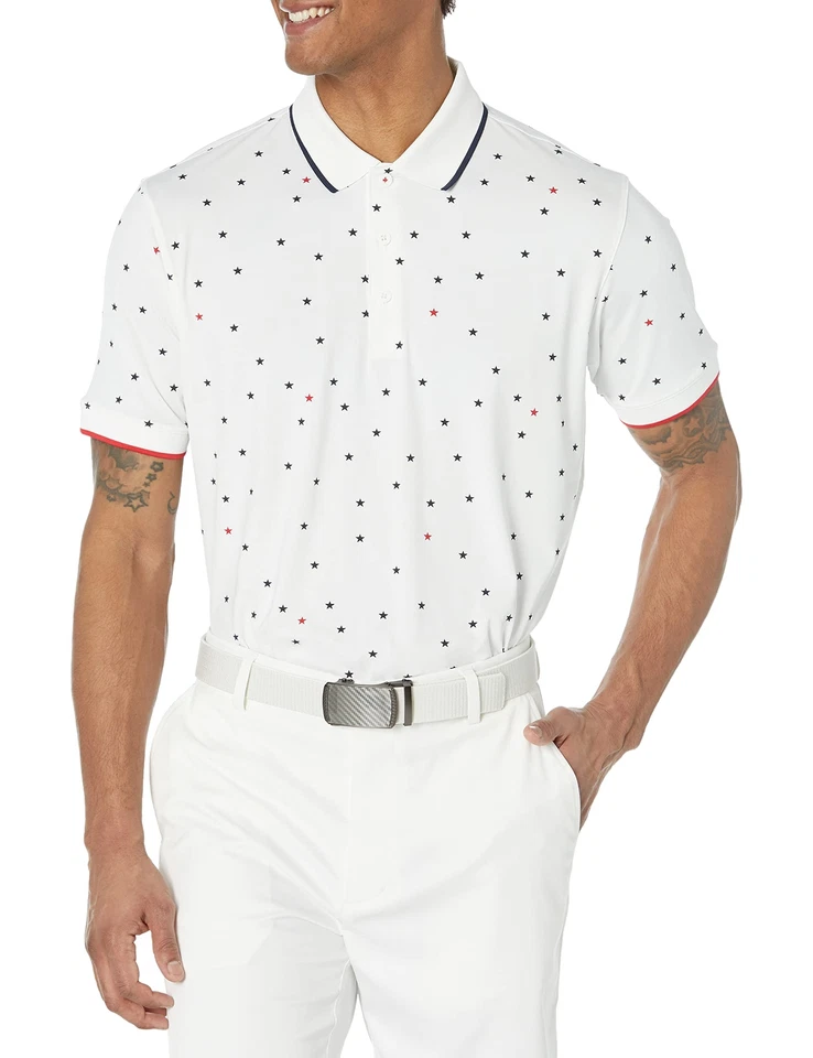Puma Golf Shirt Polo Volition America Skylight Stars Print Medium White