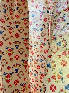 3Y+Country Print Cotton Curtain Fabric Hearts Birds Baskets Red Blue 44W #0281 - Picture 1 of 7