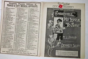 Hoja de música antigua ""Farewell, My Little Yo San"", de Mills & Scott c. 1900 - Imagen 1 de 3