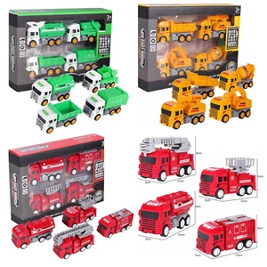 4 Stück Kinder Spielzeug Auto Geschenk Rückzug Technik Feuerwehr LKW Sanitärfahrzeug - Bild 1 von 29