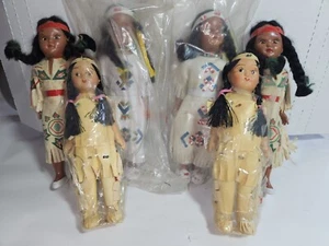 Lot of 6 Vintage Native American Dolls Indian Beadwork Sleepy Eyes New & Used - Picture 1 of 12