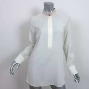 Brunello Cucinelli Contrast-Neck Blouse Ivory Stretch Silk Size Large - Picture 1 of 10