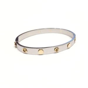 GUCCI Bracelet G Logo Bangle 18K 750 Yellow Gold/Stainless Steel - Picture 1 of 6