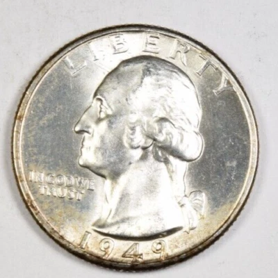 Cuarto de Washington 1949-D ~ ¡Bonito aspecto original! ¡GEMA BU SIN CIRCULAR!  INV#2 Foto 1 de 2