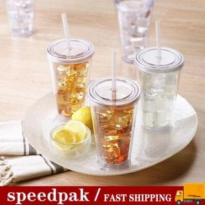 500ml Tumbler Cup With Straw Reusable Double Walled B8D9 Iced Cold 16oz X8A0 - Picture 1 of 8