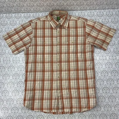 Timberland Plaid Beige/Orange Short Sleeve Button Up Shirt Men's Size M  - Image 1 of 4