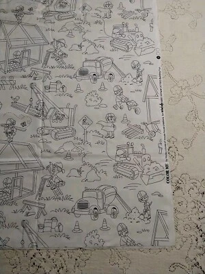 Michael Miller Black Print on White COLOR ME BUILDING FUN cotton fabric 22x42" - Image 1 of 4