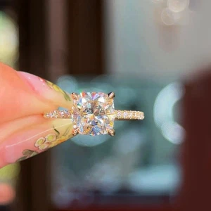 Diamond Wedding Ring 14k Yellow Gold IGI Certified Lab Created Cushion 2.80 Ct - Picture 1 of 14