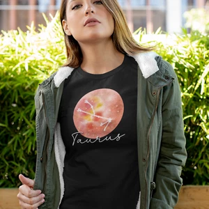 NEW Celestial Zodiac Taurus Tee, Moon Night Sky Crew Neck T-Shirt - Picture 1 of 23