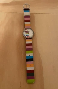 VINTAGE Disney Parks Mickey Mouse Watch Striped Band Wear Peeling Read - Picture 1 of 8