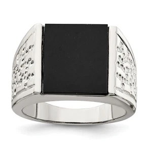 Silver Men's Onyx Ring QR2460 - Picture 1 of 6
