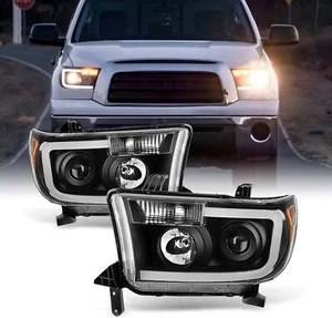 BLACK LED OPTIC Headlights Set LH+RH For 07-13 Toyota Tundra 08-17 Sequoia - Picture 1 of 7