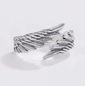 925 Sterling Silber Ring, klobiger verstellbarer Engelsflügel Ring, Stapel Bypass  - Bild 1 von 4