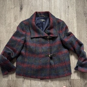 Talbots Petites 14P Plaid Wool Alpaca Blend Buckle Fuzzy Knit Waist Jacket - Picture 1 of 14