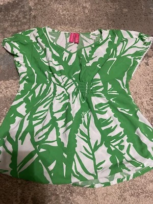 Lilly Pulitzer x Target Girls Top L Green White Leaf Print Dolman Shirt Blouse - Image 1 of 4