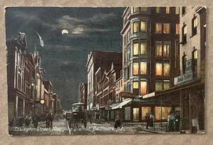 Postal nocturna de Lexington Street Shopping District de 1908 Baltimore Maryland - Imagen 1 de 5