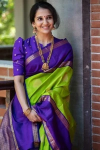 Women's Kanjivaram Soft Lichi Silk Saree With Beautiful Blouse By Aadatexport - Picture 1 of 5