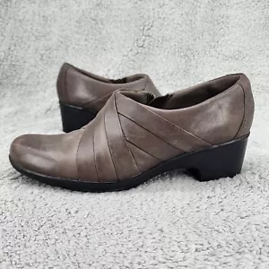 Clarks Womens Booties Sz 9.5 Brown Leather Zip Block Heel Comfort Office Shoes - Picture 1 of 9