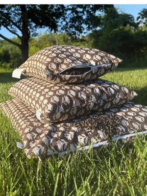 Handmade Organic Buckwheat Pillow – Opal Brown Floral Cotton Cover –  3 sizes - Image 1 of 4