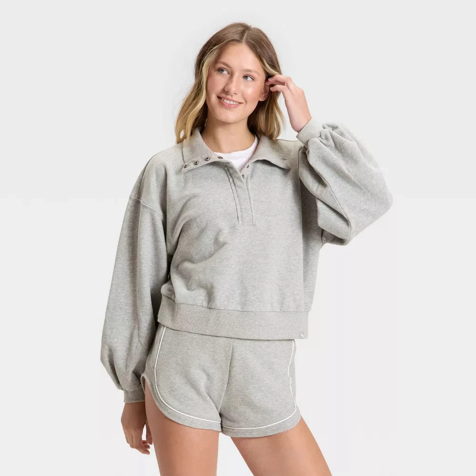 Women's Henley French Terry Sweatshirt - JoyLab - Image 1 of 1