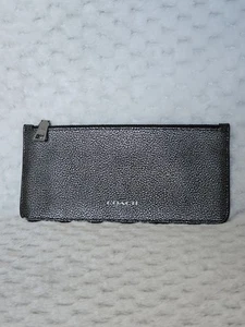 Cartera Billetera Coach Delgada con Cremallera para Tarjetas METÁLICA Grafito Plata Guijarro Cuero Plateada - Imagen 1 de 10