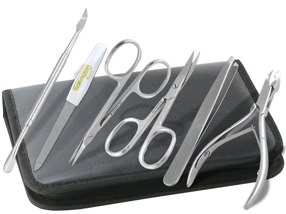 INSTRUMENTENRW Maniküre Set Etui Nagelschere Pinzette Nagelhautschieber + Nagelfeile Solingen