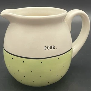 Rae Dunn 2017 Lime Green POUR Polka Dot Creamer Made in China 4" tall x 4" dia - Picture 1 of 10
