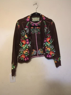Vtg Y2K Miss Me Floral Embroidered Bedazzled  Corduroy Boho Blazer Women's S - Image 1 of 4