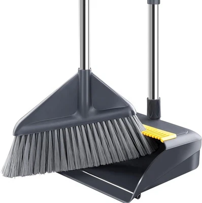 FUNEST Broom and Dustpan Set for Home with 52 Inch Long Angled Handle - Stand Up Dustpa