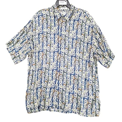 Vtg Pierre Cardin Tribal Geometric Shirt Men's XL Button Up Rayon Hawaiian Korea - Image 1 of 4