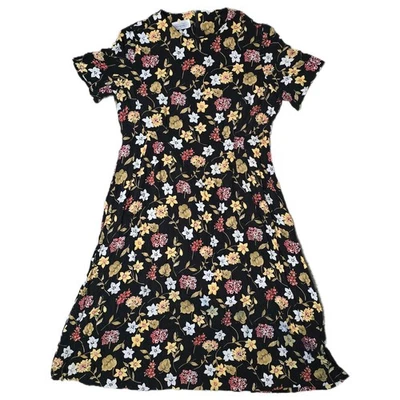 Vestido midi floral negro vintage manga corta ALine para mujer talla MD Impresiones (z) Foto 1 de 4