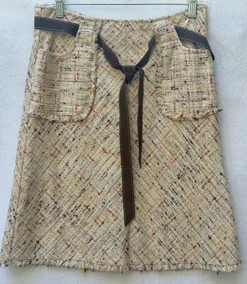 TRINA TURK Лос-Анджелес многоцветный потертый Твид юбка Sz-6 США опрятный бахрома кромки - Изображение 1 из 4