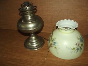 Vtg B & H Kerosene Lantern w/ Hand Painted Glass Shade no wick Free S/H