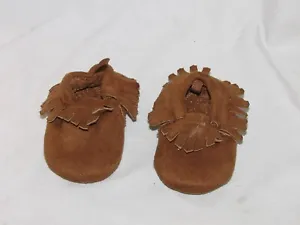 Baby Moccasins Suede Fringed Low Top Orange Brown - Picture 1 of 3