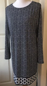 Michael Kors Long Sleeve Casablanca Border Dress Black Pattern XL - Picture 1 of 5