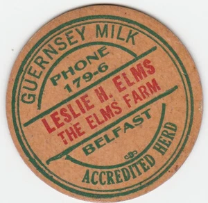 Vintage milk bottle cap LESLIE H ELMS The Elms Farm Belfast Maine, lot c - Picture 1 of 2