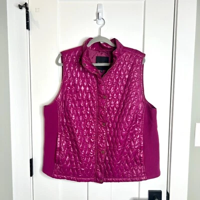 Talbots Magenta Diamond Quilted Puffer Vest Zip & Snap Buttons Size 2X - Image 1 of 4